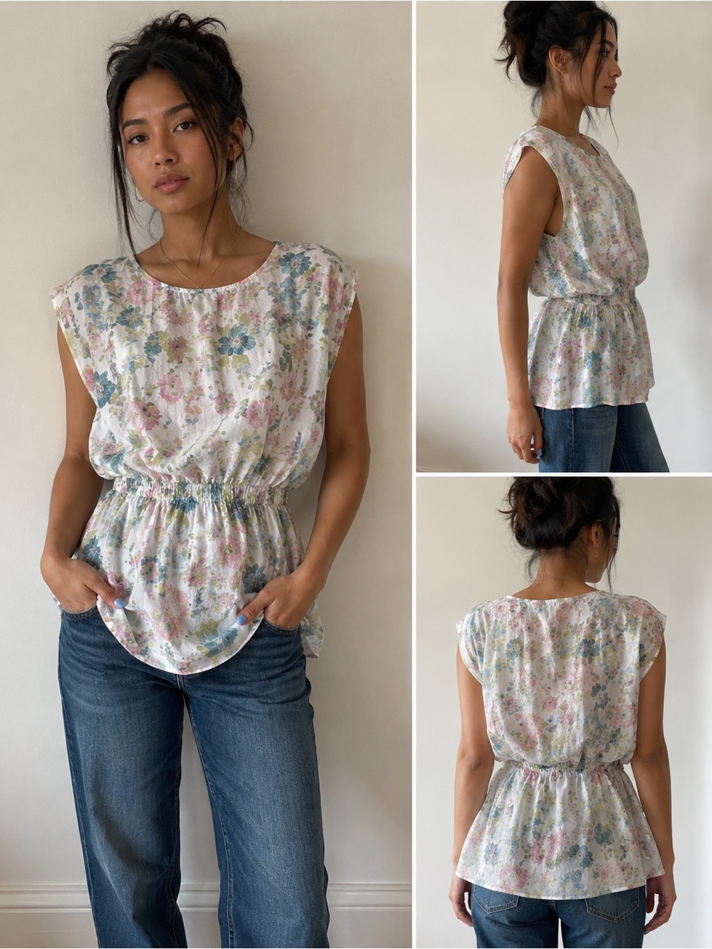 Tunic Blouse Maeva Made in Italy Cotton Silk Floral Romantic Euro Garden IT 40/S